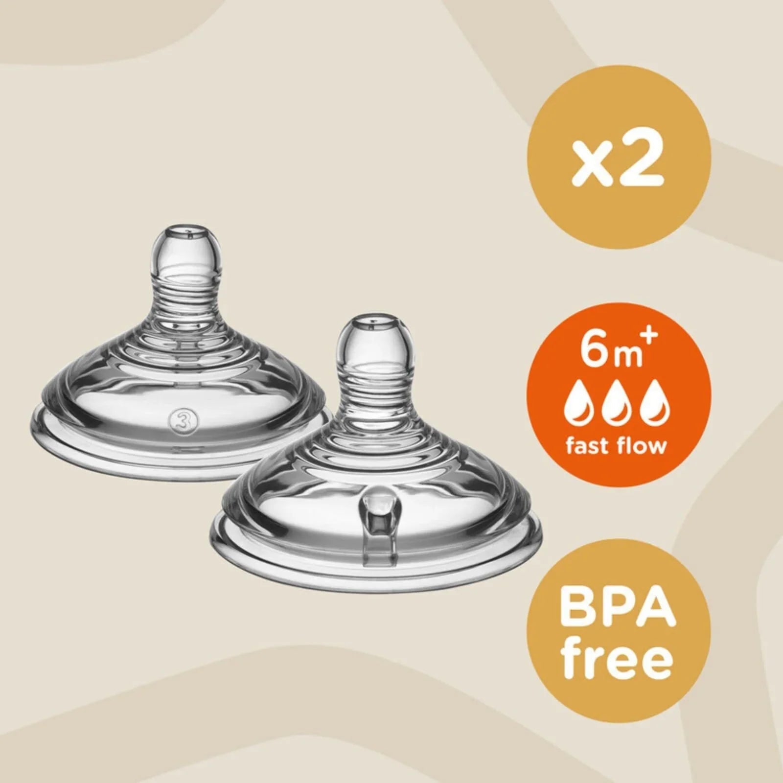 Tommee Tippee Closer to Nature Teat Fast Flow 6+ months Pack of 2 - mezetto ebebek ebebek