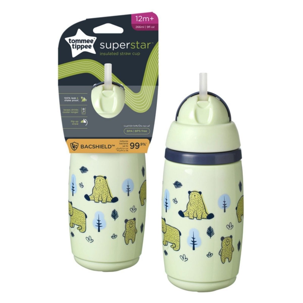 Tommee Tippee Insulated Straw 266ml 12m+ - Assorted - mezetto ebebek ebebek