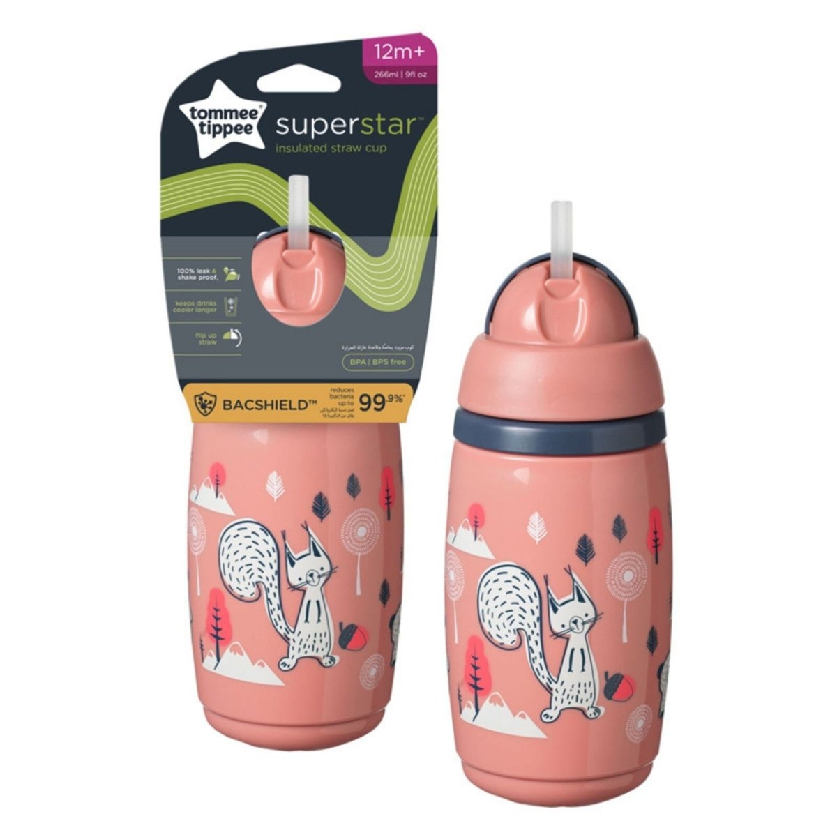 Tommee Tippee Insulated Straw 266ml 12m+ - Assorted - mezetto ebebek ebebek