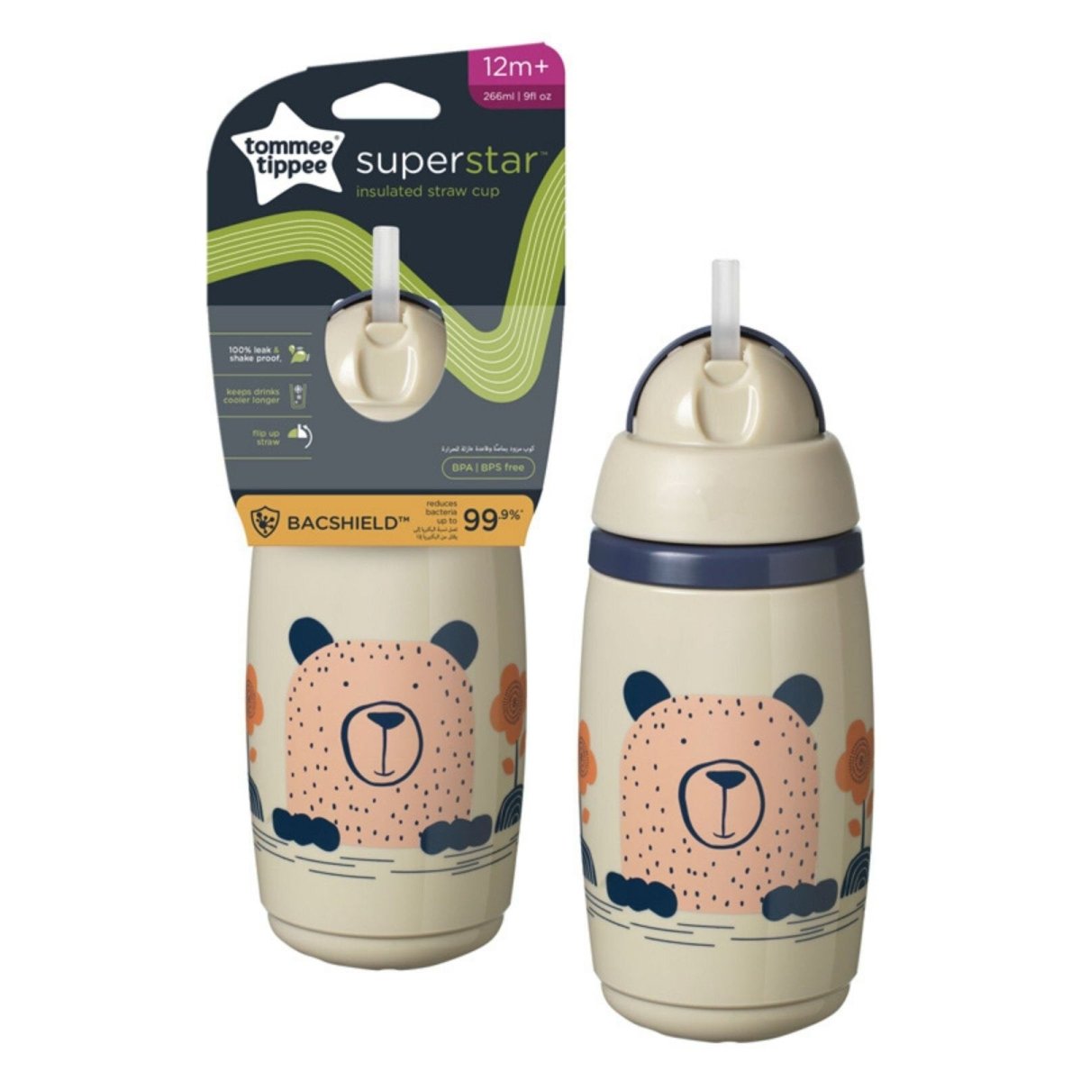 Tommee Tippee Insulated Straw 266ml 12m+ - Assorted - mezetto ebebek ebebek