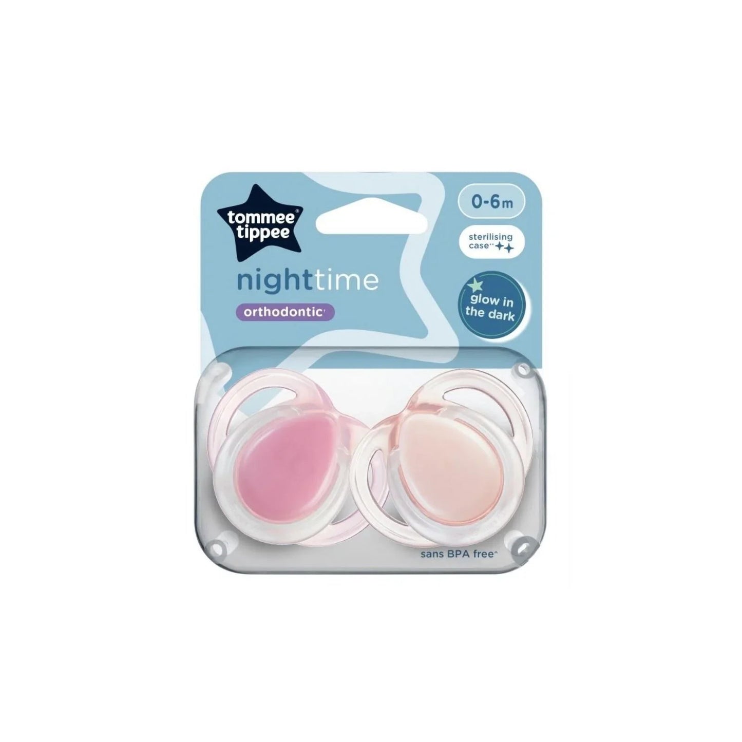 Tommee Tippee Night Time Soother 0 - 6 months Pack of 2 Assorted - mezetto ebebek ebebek