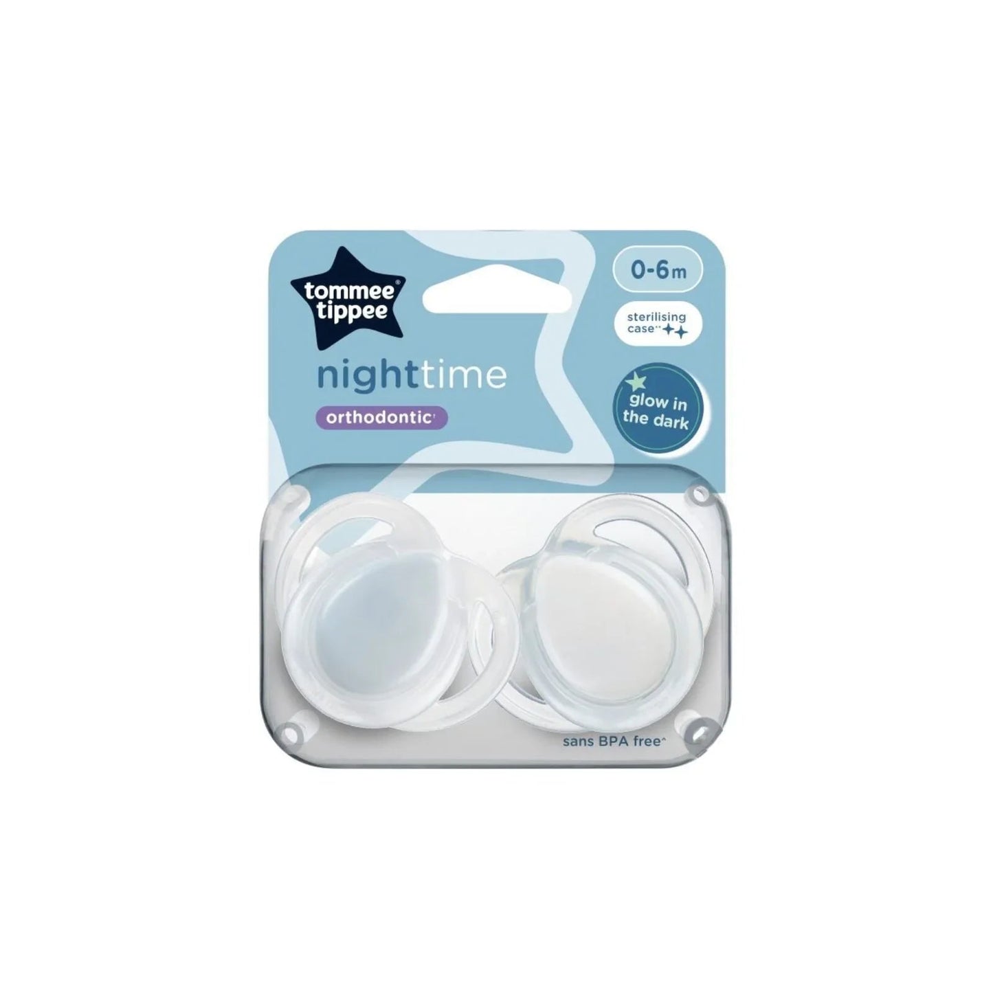 Tommee Tippee Night Time Soother 0 - 6 months Pack of 2 Assorted - mezetto ebebek ebebek