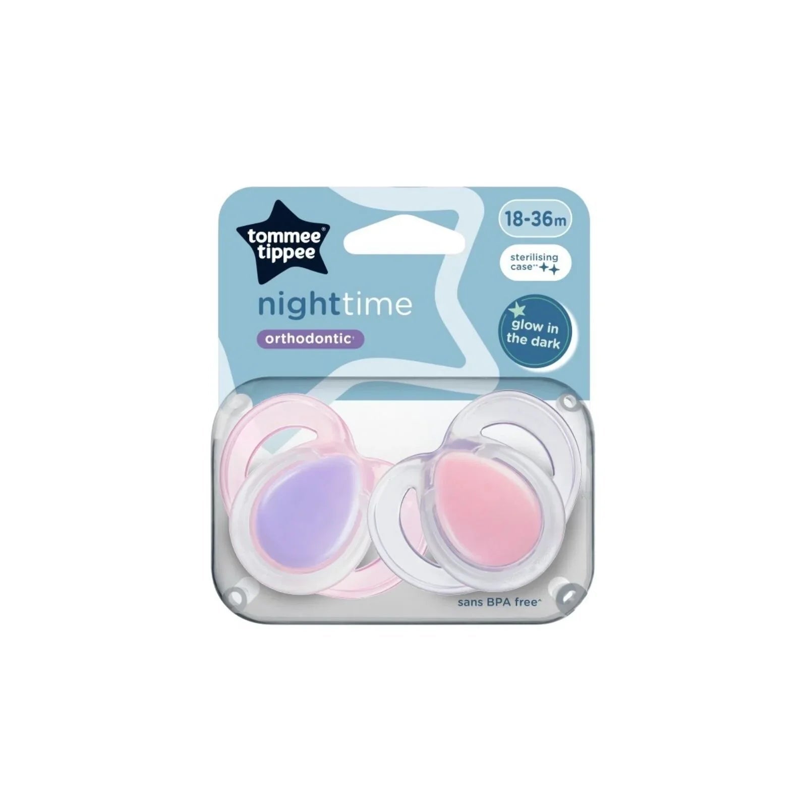 Tommee Tippee Night Time Soother 18 - 36 months Pack of 2 Assorted - mezetto ebebek ebebek