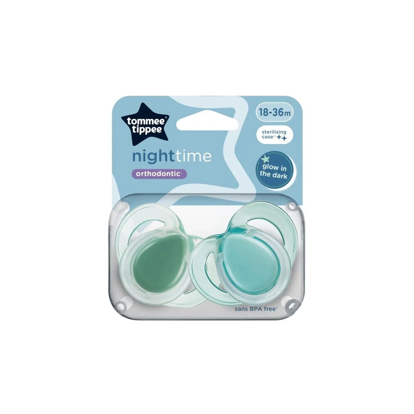 Tommee Tippee Night Time Soother 18 - 36 months Pack of 2 Assorted - mezetto ebebek ebebek