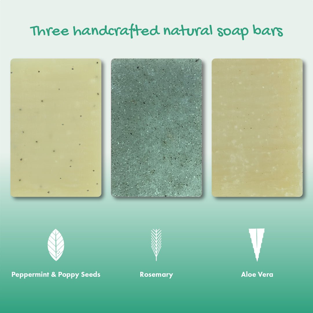 Trio Gift Set - Peppermint & Poppy Seeds, Rosemary, Aloe Vera - mezetto Friendly Soap Friendly Soap