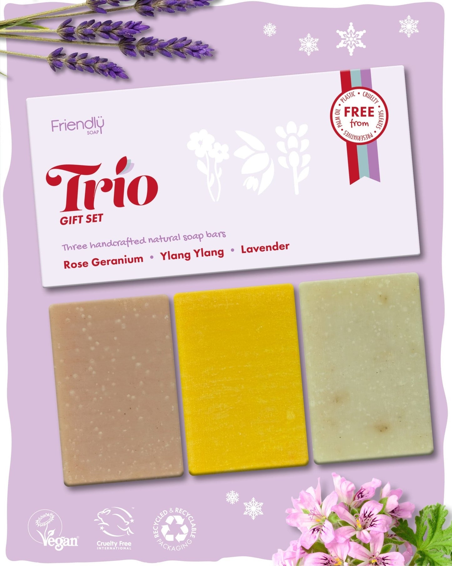 Trio Gift Set - Rose Geranium, Ylang Ylang, Lavender - mezetto Friendly Soap Friendly Soap