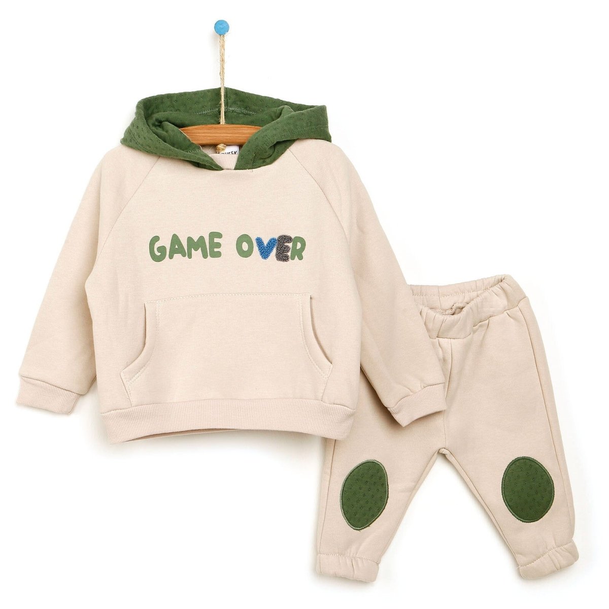 Tuffy Game Quilted Hoodie - Pocket Sweatshirt - Beige - mezetto ebebek ebebek