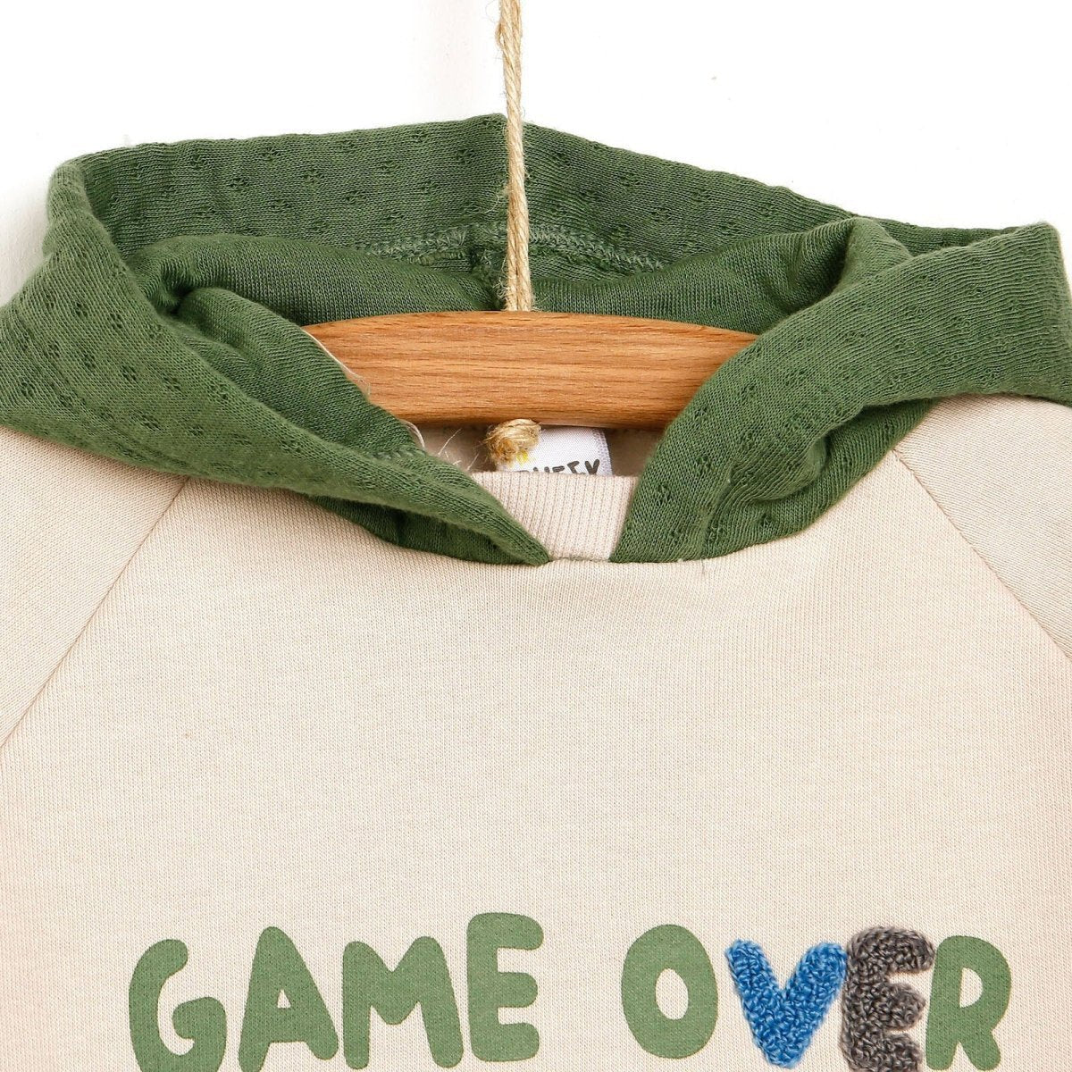 Tuffy Game Quilted Hoodie - Pocket Sweatshirt - Beige - mezetto ebebek ebebek
