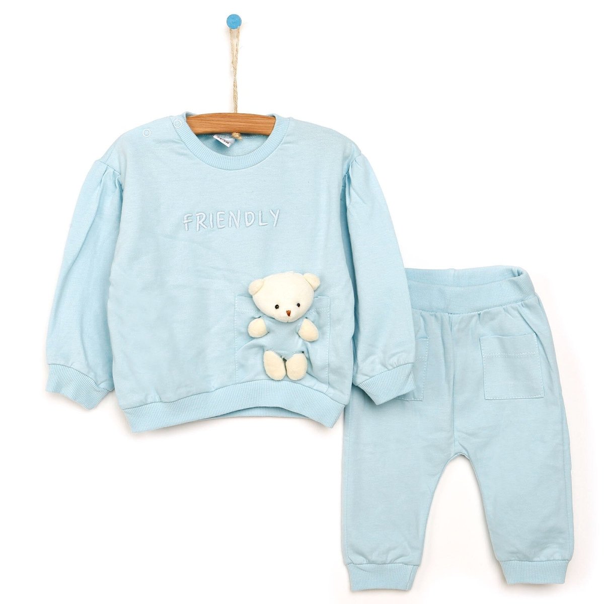 Tuffy Sweatshirt - Footless Bottom Bear - Light Blue - mezetto ebebek ebebek