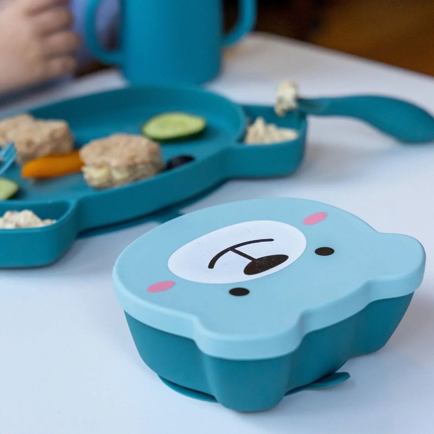 TUM TUM Silicone Weaning Bowl & Spoon Set Boris Bear - Blue - mezetto ebebek ebebek