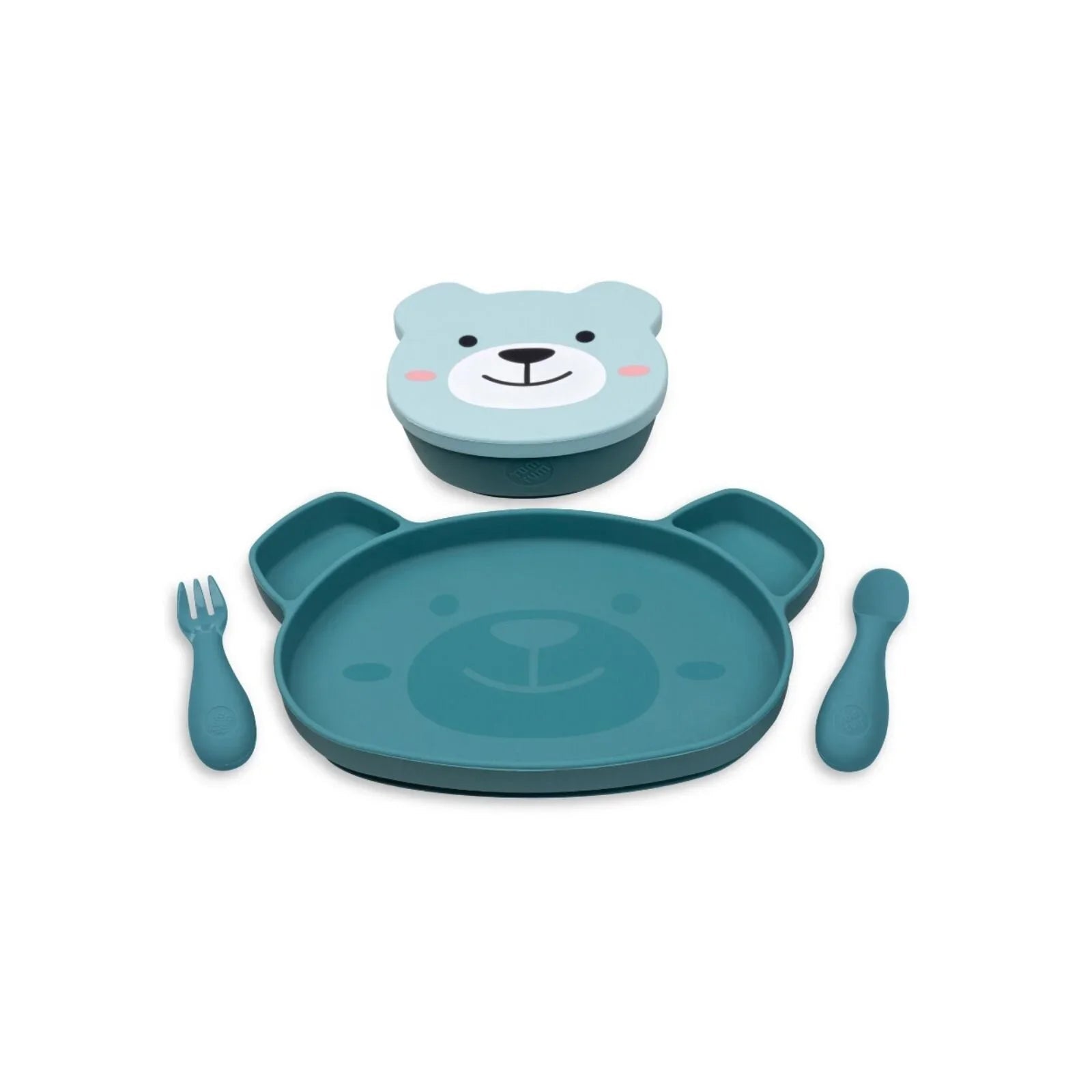 TUM TUM Silicone Weaning Bowl & Spoon Set Boris Bear - Blue - mezetto ebebek ebebek