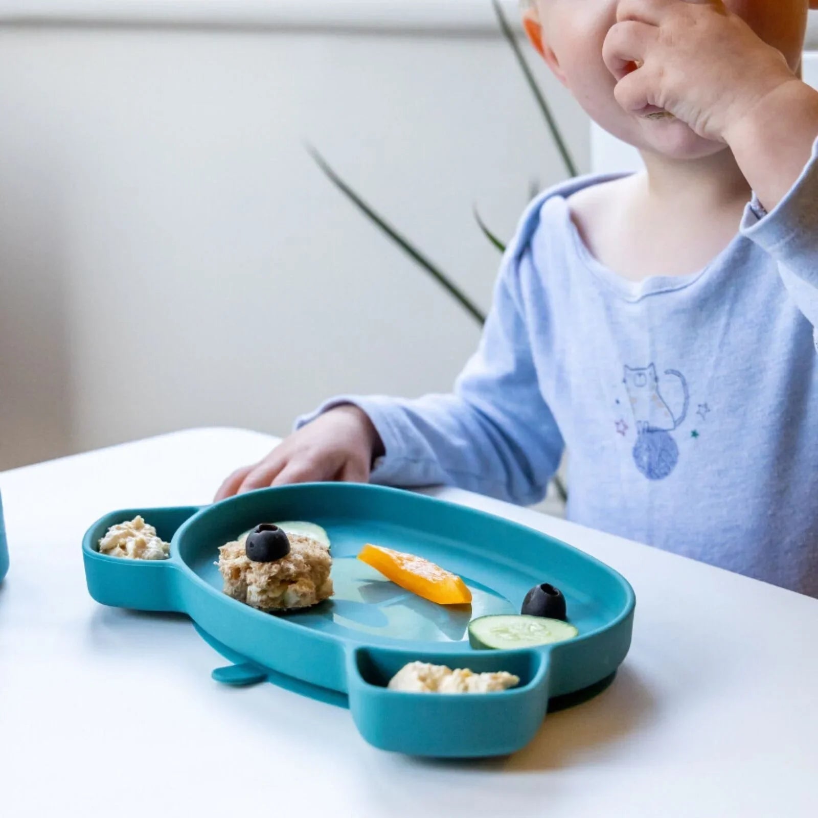 TUM TUM Silicone Weaning Bowl & Spoon Set Boris Bear - Blue - mezetto ebebek ebebek