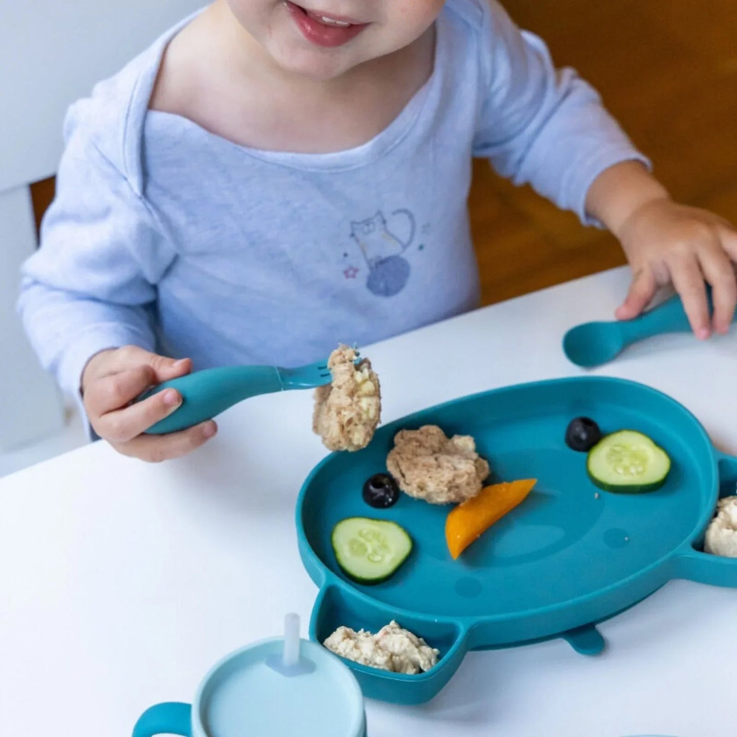 TUM TUM Silicone Weaning Bowl & Spoon Set Boris Bear - Blue - mezetto ebebek ebebek