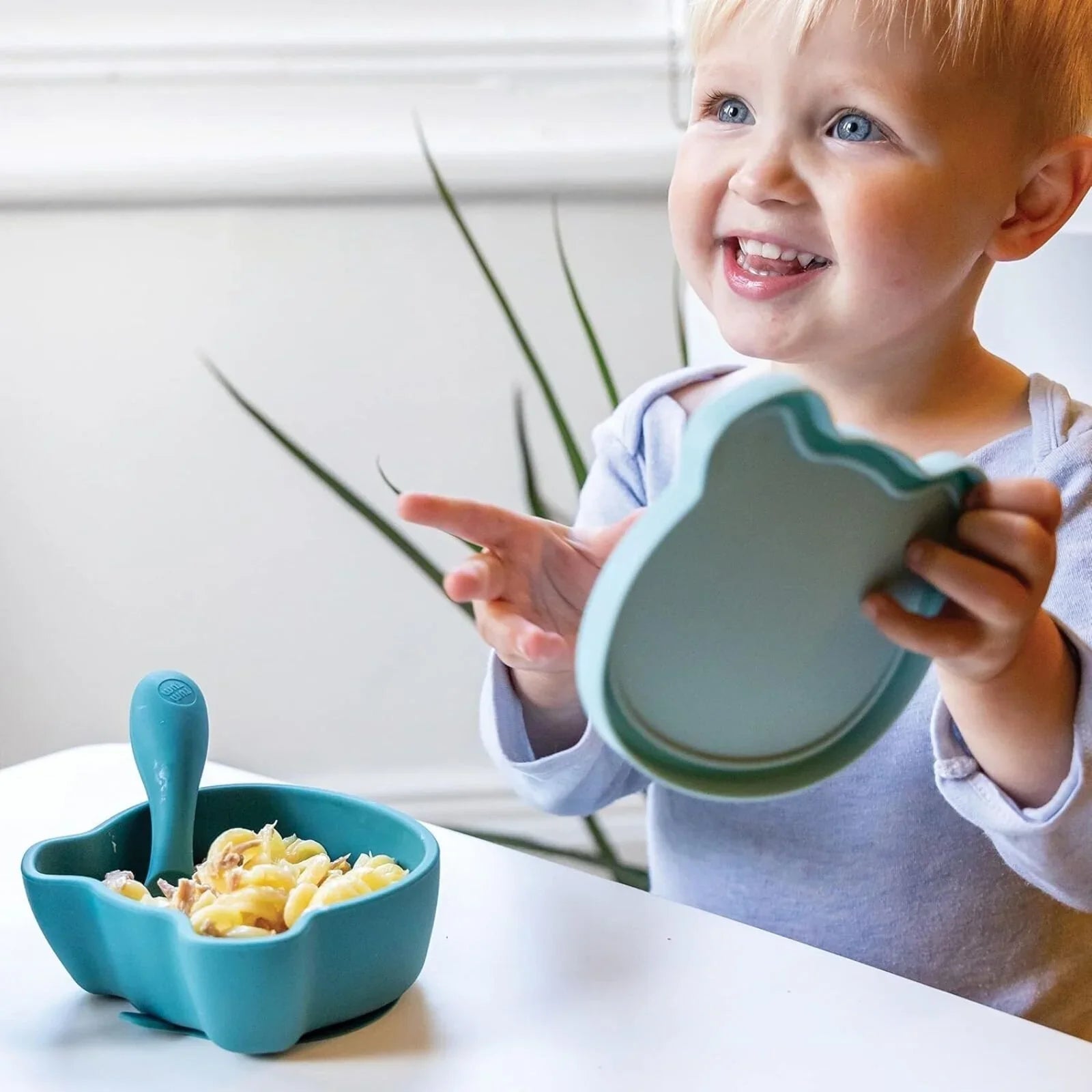 TUM TUM Silicone Weaning Bowl & Spoon Set Boris Bear - Blue - mezetto ebebek ebebek