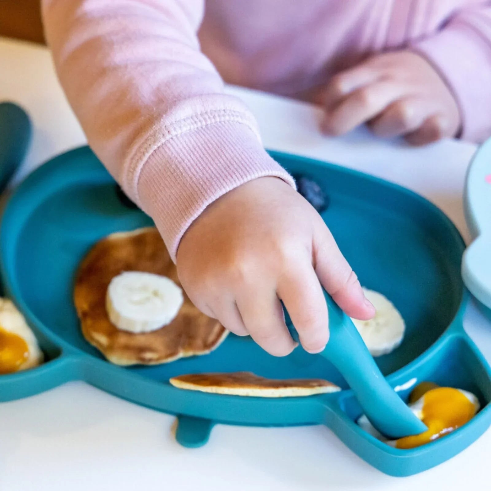 TUM TUM Silicone Weaning Bowl & Spoon Set Boris Bear - Blue - mezetto ebebek ebebek