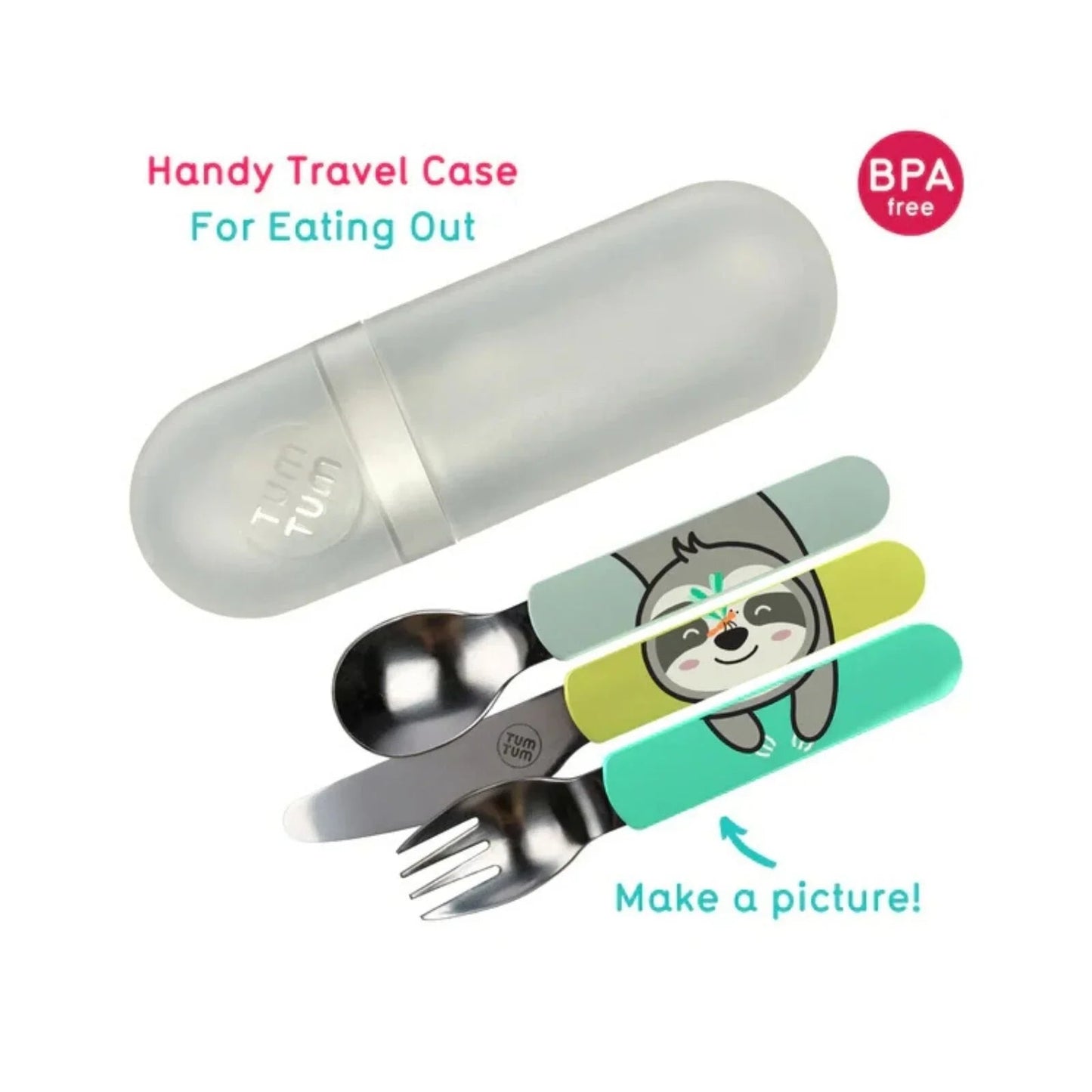 TUM TUM Travel Cutlery Set with Case - Stanley Sloth - mezetto ebebek ebebek