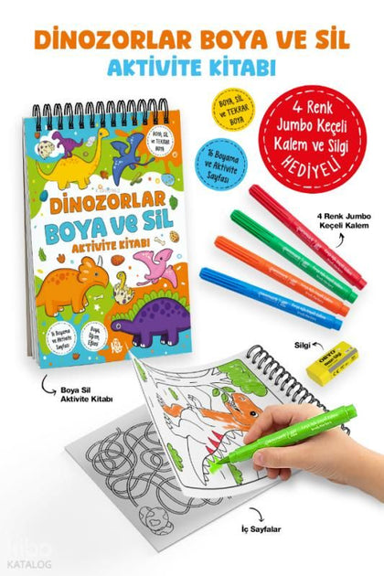Dinozorlar – Boya ve Sil Aktivite Kitabı - Bigkids Yayınları Kitap