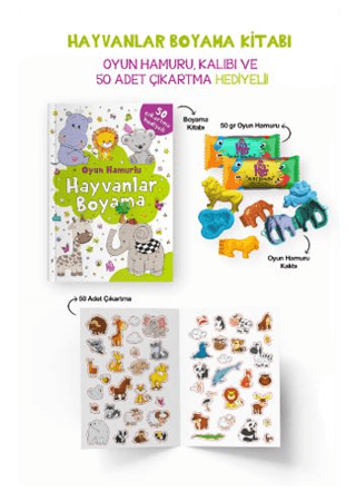 Hayvanlar Boyama Kitabı - Oyun Hamuru, Oyuncak ve Çıkartma Hediyeli - Bigkids Yayınları Kitap