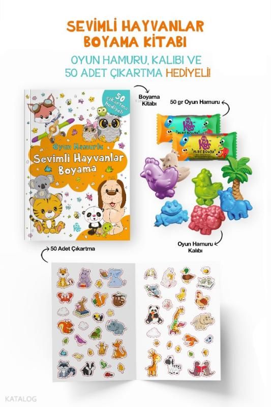 Sevimli Hayvanlar Boyama Kitabı - Oyun Hamuru, Oyuncak ve Çıkartma Hediyeli - Bigkids Yayınları Kitap