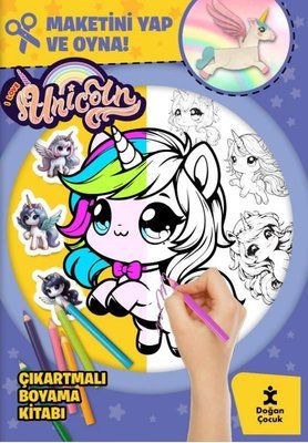 I Love Unicorn Çıkartmalı Boyama Kitabı - Maketini Yap ve Oyna! - Doğan Çocuk Kitap