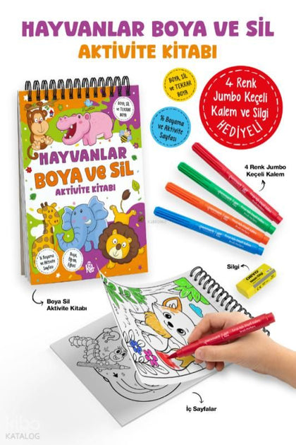 Hayvanlar – Boya ve Sil Aktivite Kitabı - Bigkids Yayınları Kitap