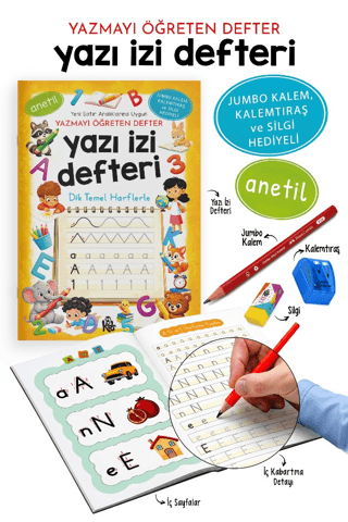 Yazı İzi Defteri - Yazmayı Öğreten Defter - Jumbo Kalem, Kalemtıraş ve Silgi Hediyeli - Bigkids Yayınları Kitap