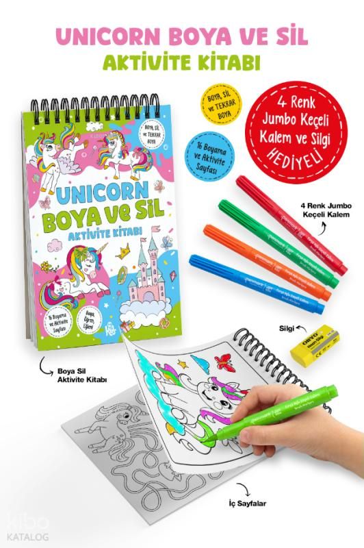 Unicorn - Boya ve Sil Aktivite Kitabı - Bigkids Yayınları Kitap