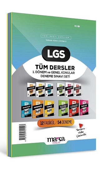 2025 LGS 1. Dönem ve Genel Konular Tüm Dersler Deneme Sınavı Seti 12 Fasikül 54 Deneme - Marka Yayınları Kitap