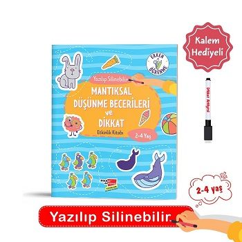 2-4 Yaş Mantıksal Düşünme Becerileri ve Dikkat (Yaz-Sil) - Dikkat Atölyesi Yayınları Kitap