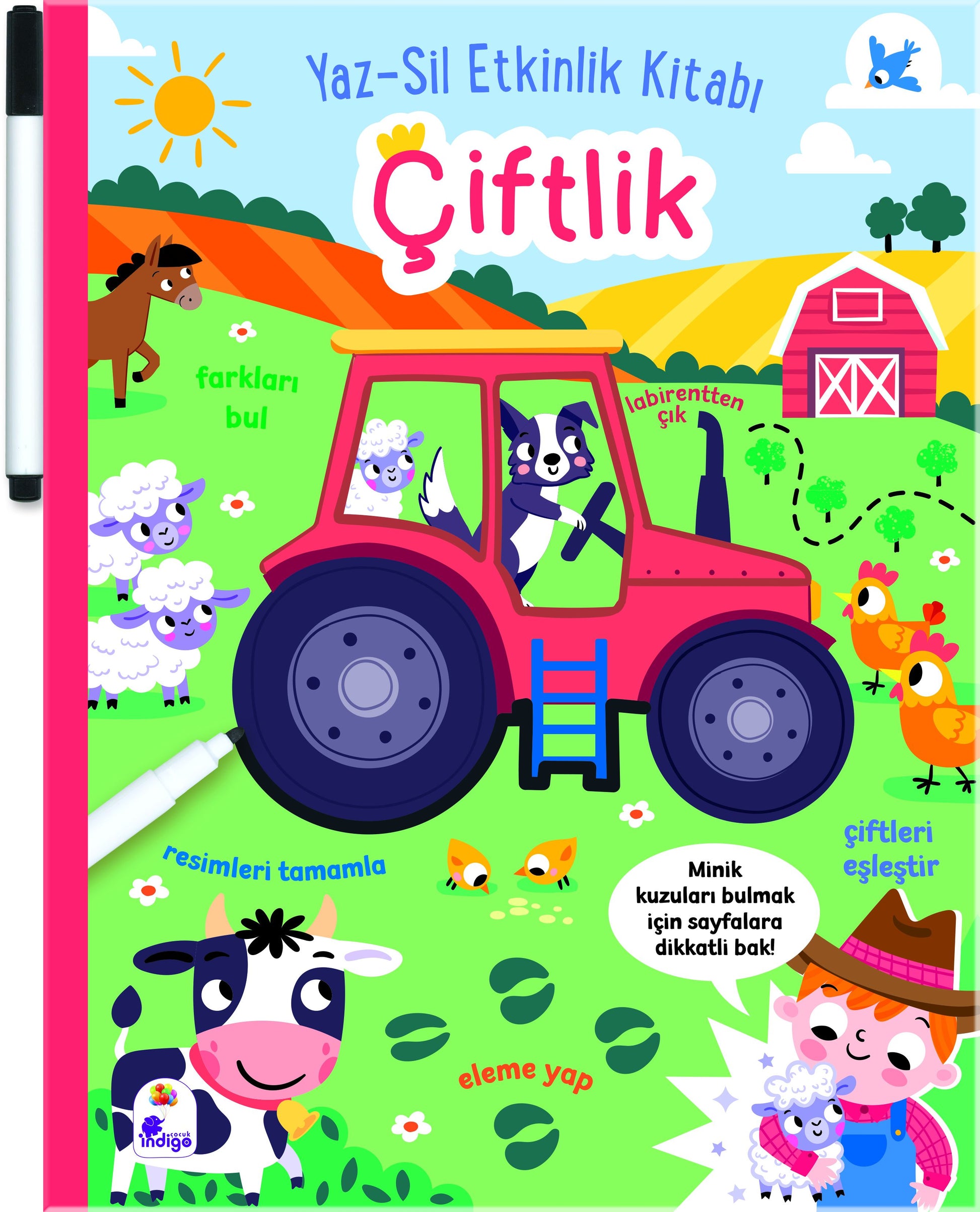 Yaz-Sil Etkinlik Kitabı – Çiftlik (Kalemli) - İndigo Çocuk Kitap