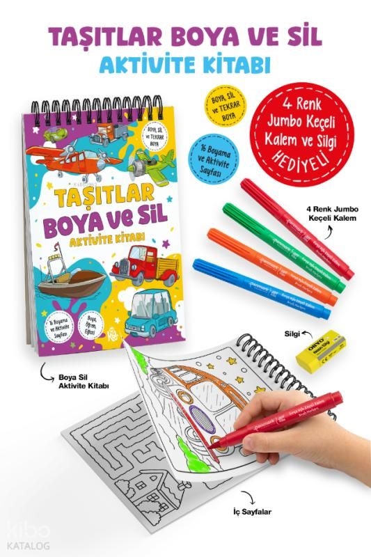 Taşıtlar - Boya ve Sil Aktivite Kitabı - Bigkids Yayınları Kitap