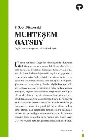 Muhteşem Gatsby - Turkuvaz Kitap Kitap