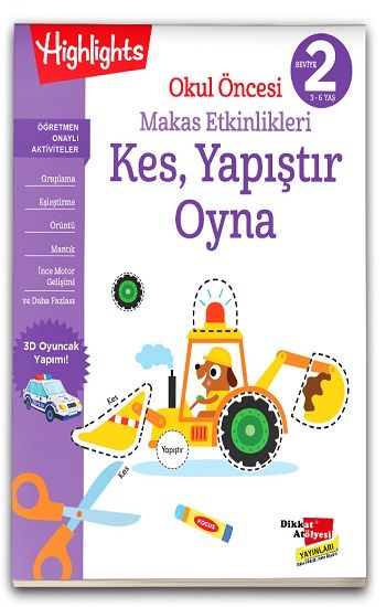 Okul Öncesi Makas Etkinlikleri Kes, Yapıştır, Oyna 2. Seviye - Dikkat Atölyesi Yayınları Kitap