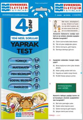 4.Sınıf Tüm Dersler YaprakTestler - Evrensel İletişim Yayınları Kitap