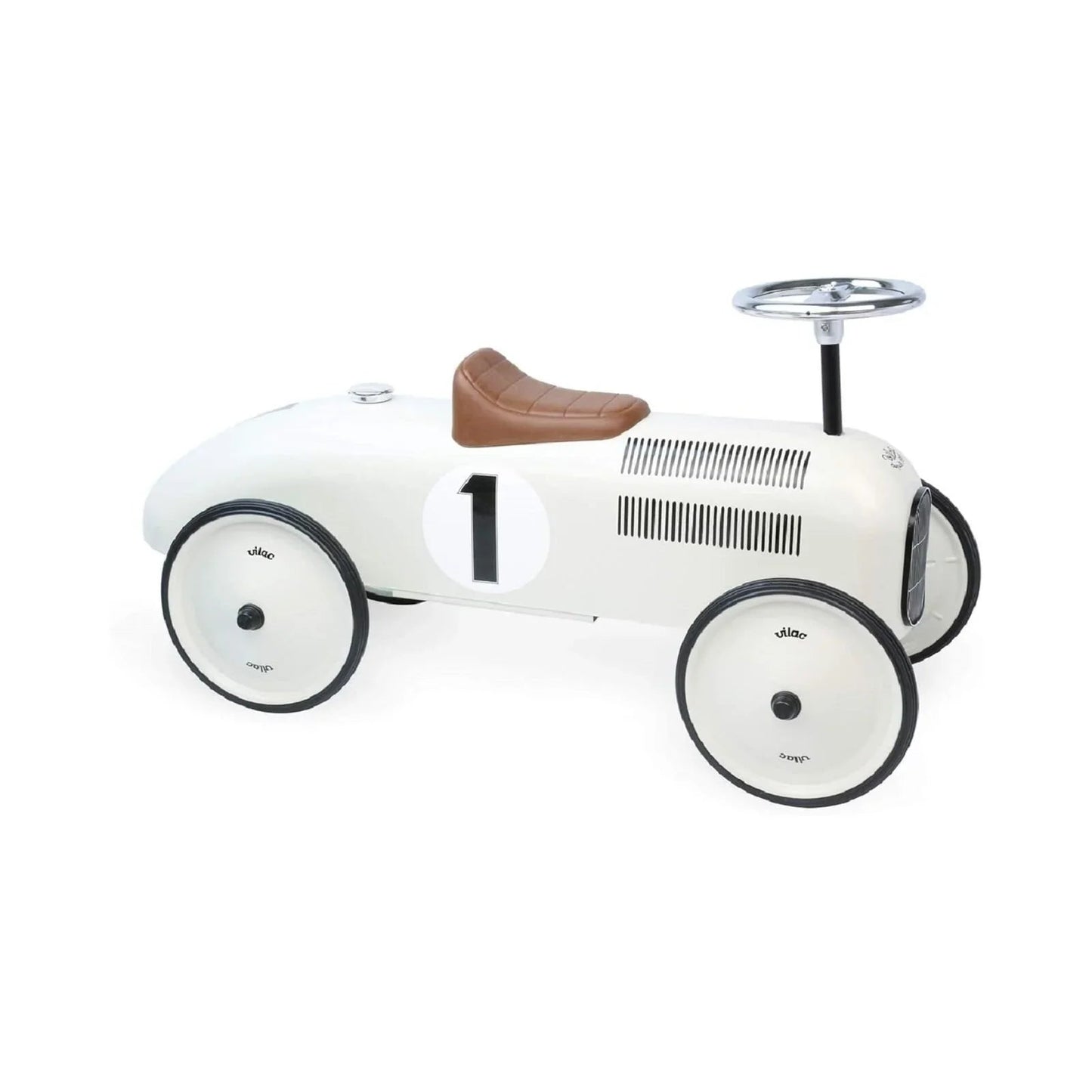 Vilac Ride On Metal Car Toy - Off White - mezetto ebebek ebebek
