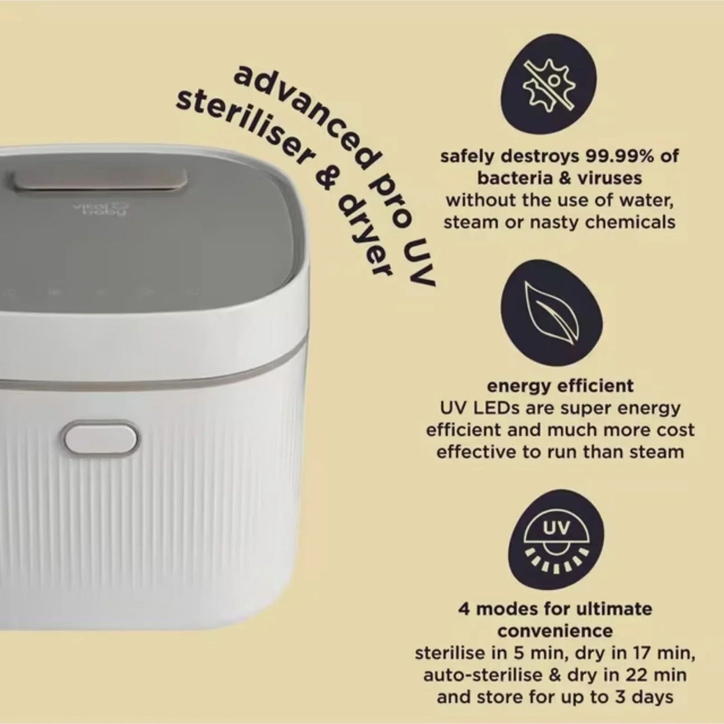 Vital Baby Advanced Pro UV Steriliser & Dryer (3rd Gen) - Arctic White - mezetto ebebek ebebek