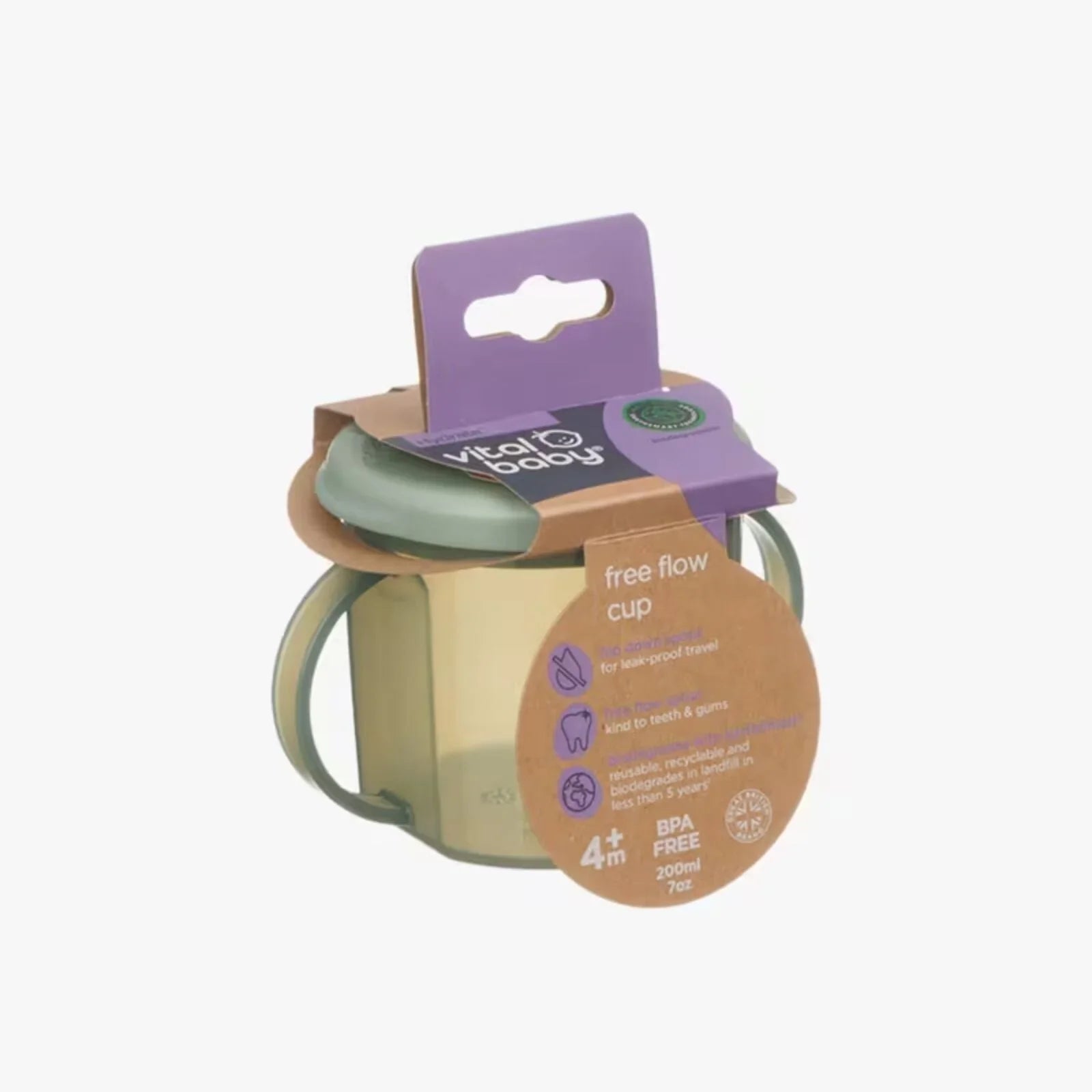 Vital Baby Hydrate Free Flow Cup 200ml - Natural Moss - mezetto ebebek ebebek