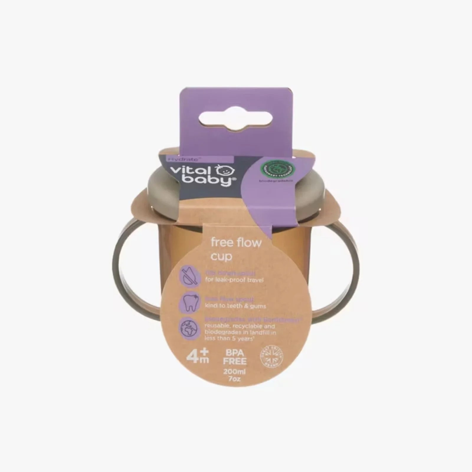 Vital Baby Hydrate Free Flow Cup 200ml - Natural Stone - mezetto ebebek ebebek