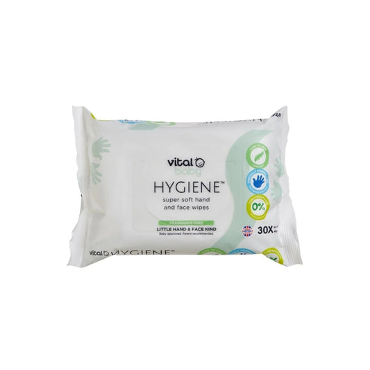 Vital Baby Hygiene Super Soft Hand & Face Wipes Fragrance Free 30 pcs - mezetto ebebek ebebek