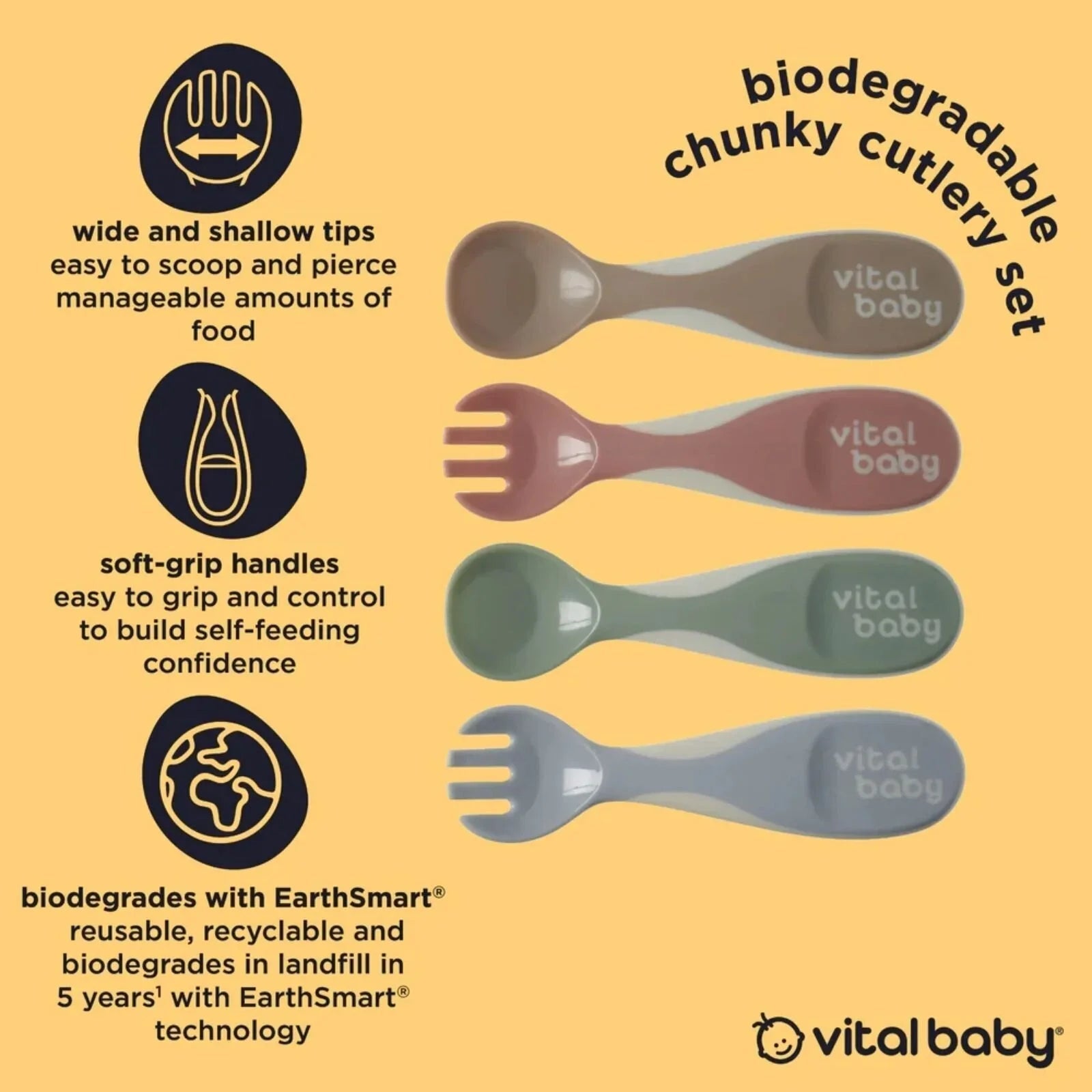 Vital Baby Nourish Chunky Cutlery Natural Pack of 4 - mezetto ebebek ebebek