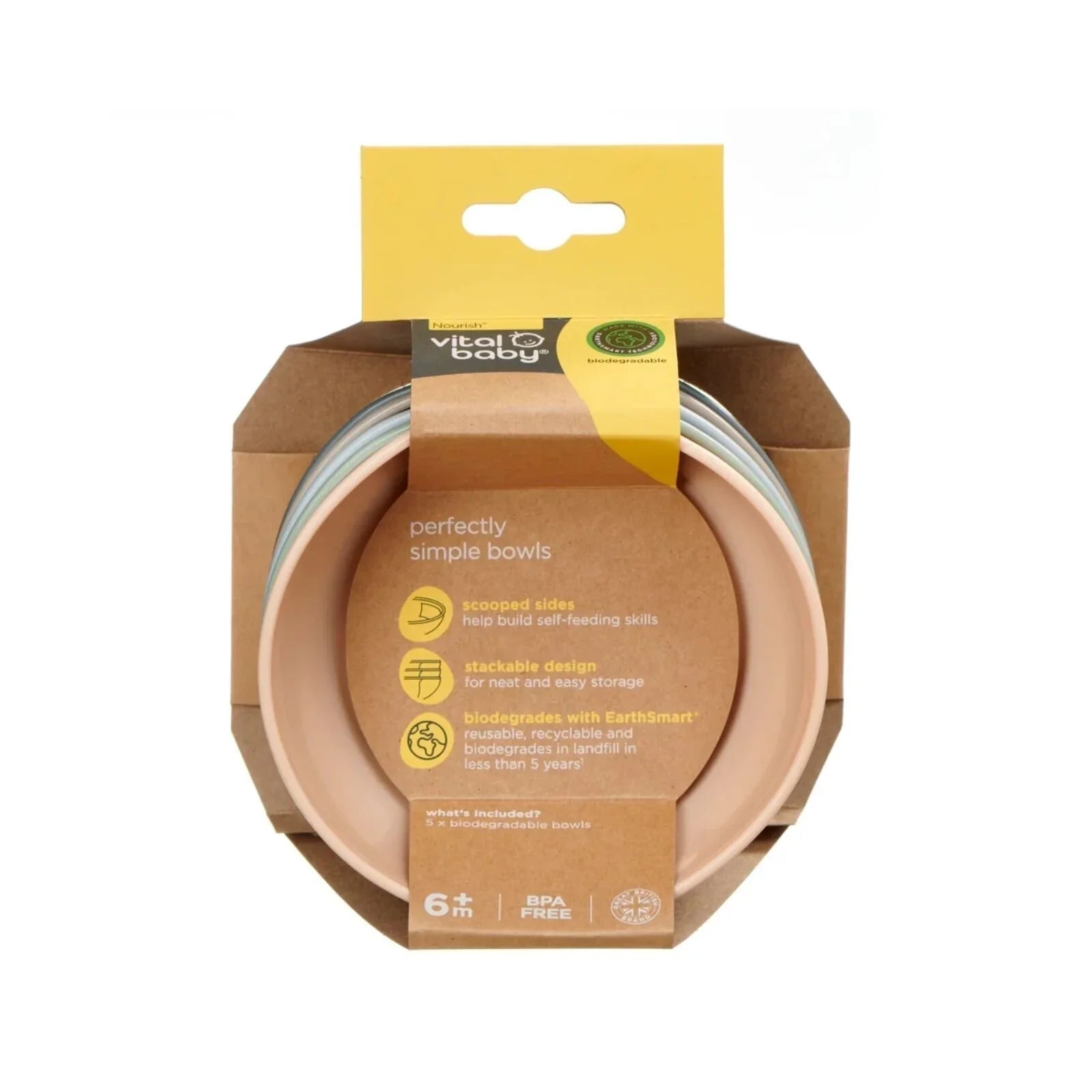 Vital Baby Nourish Perfectly Simple Bowl Pack of 5 - mezetto ebebek ebebek