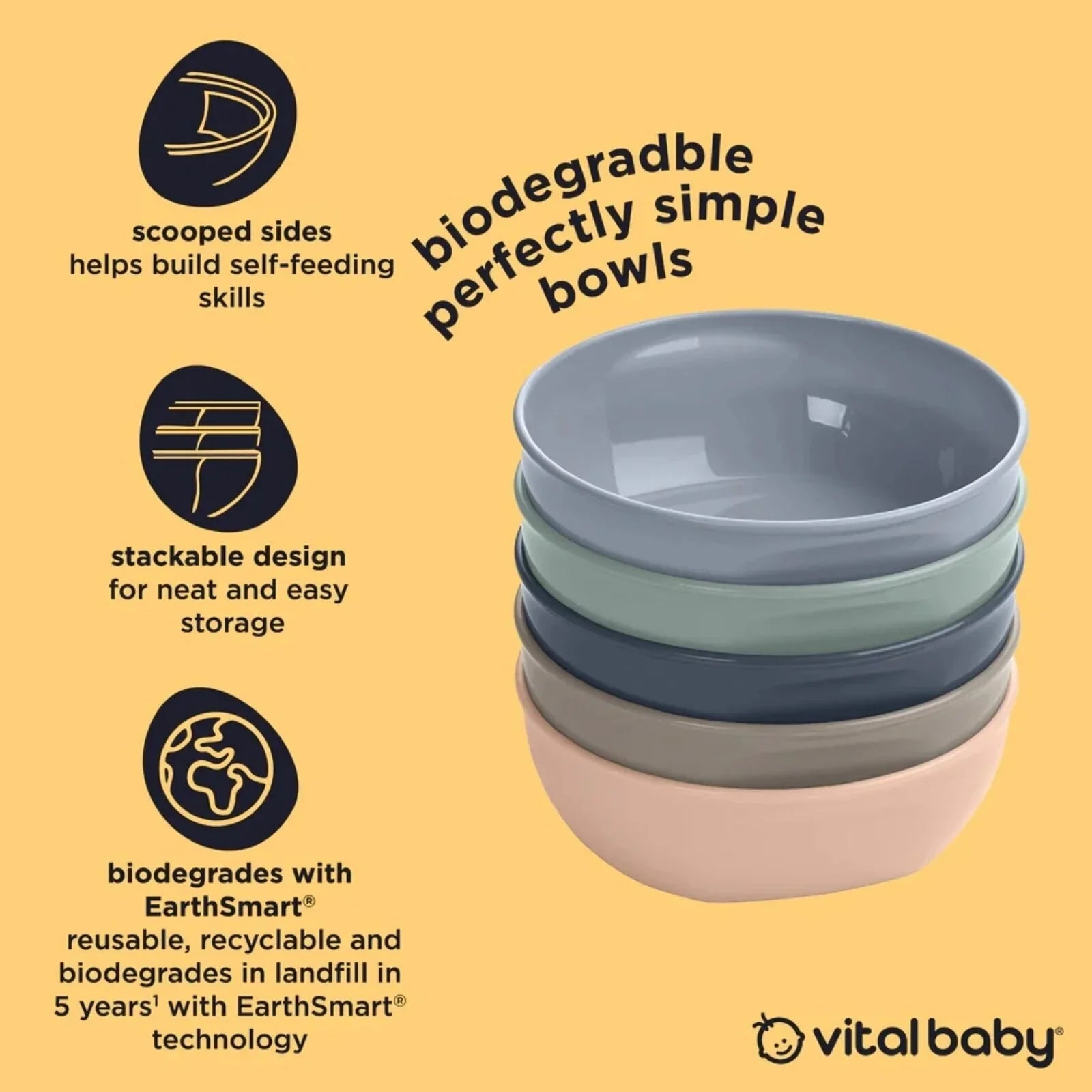 Vital Baby Nourish Perfectly Simple Bowl Pack of 5 - mezetto ebebek ebebek