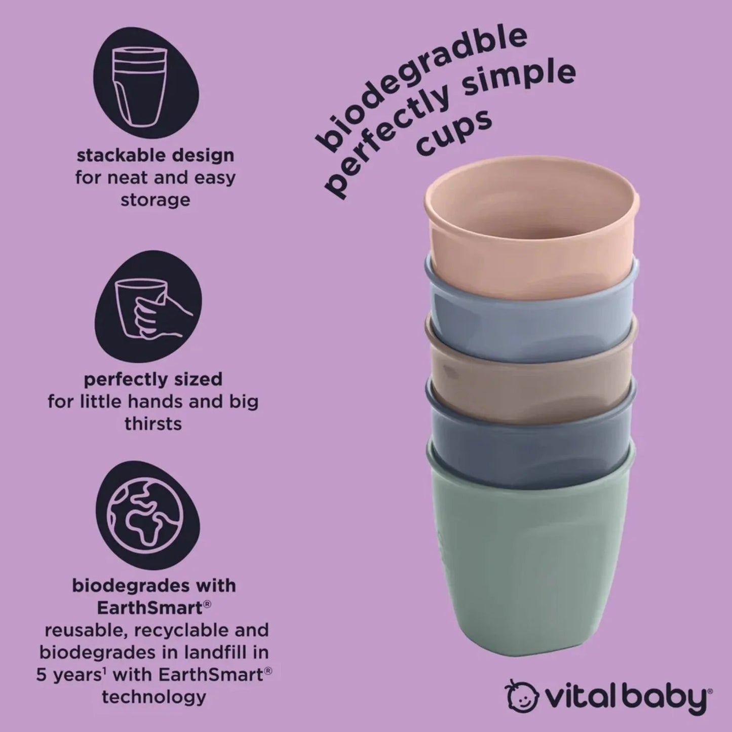 Vital Baby Nourish Perfectly Simple Cups Pack of 5 - mezetto ebebek ebebek