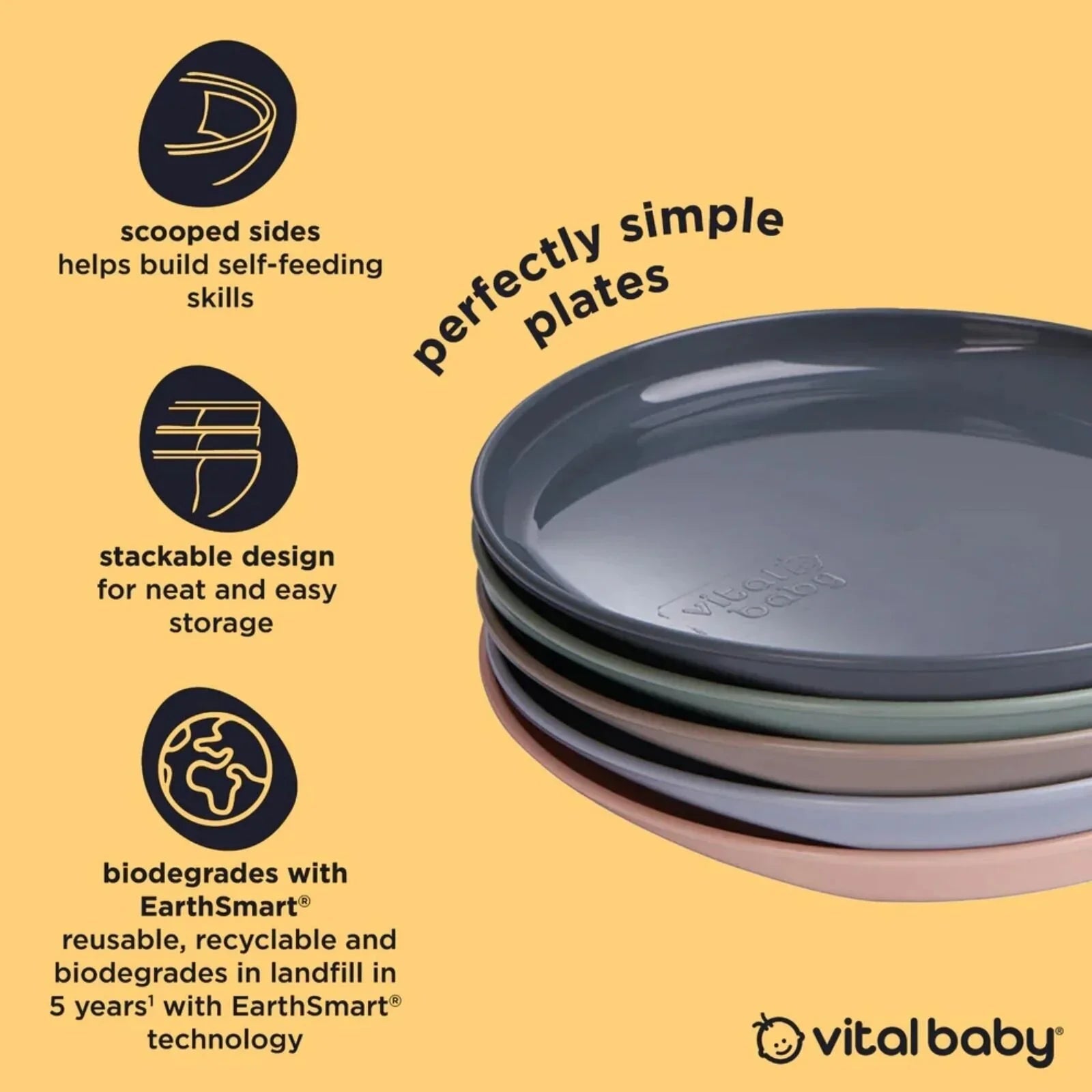 Vital Baby Nourish Perfectly Simple Plates Pack of 5 - mezetto ebebek ebebek