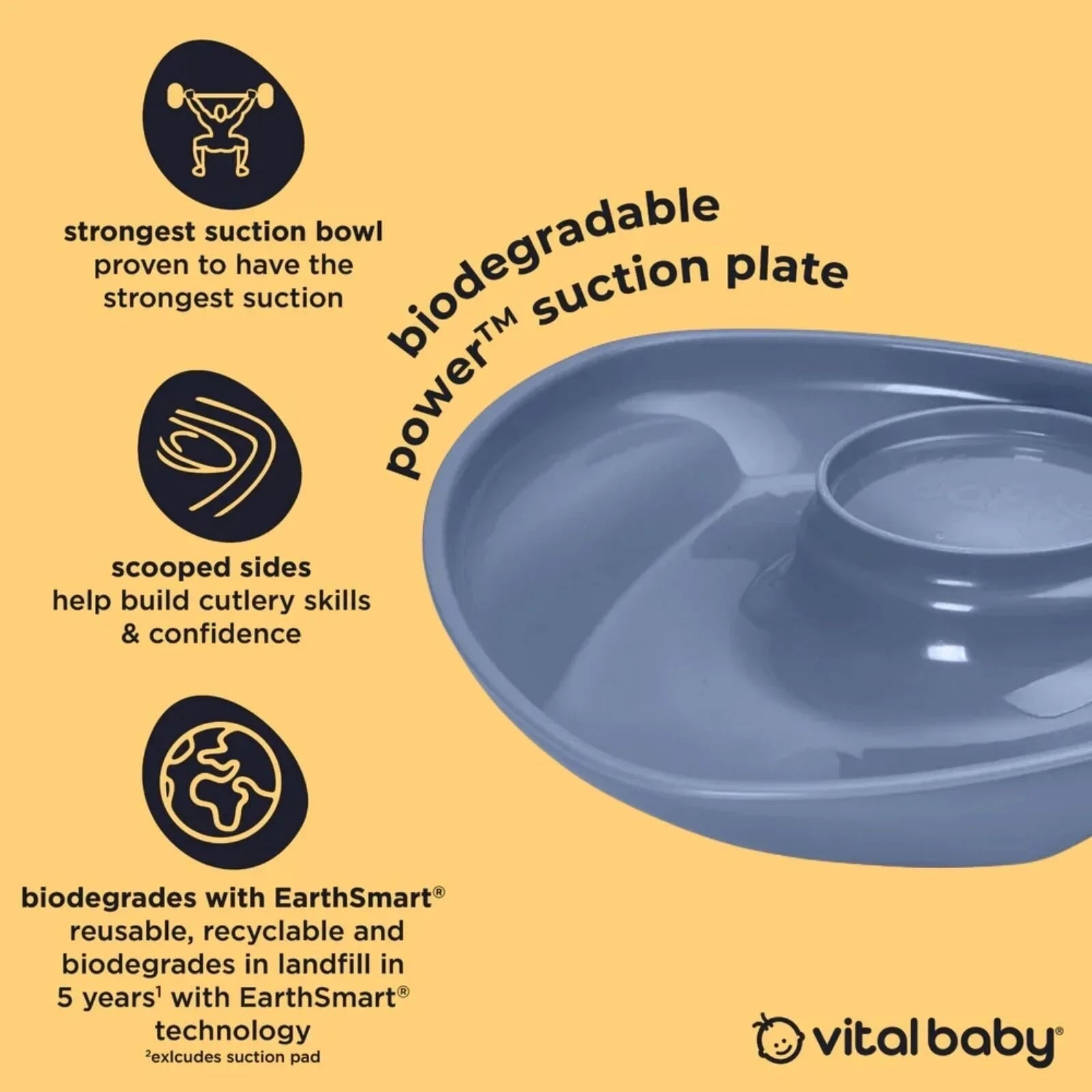 Vital Baby Nourish Power Suction Plate - Natural Grape - mezetto ebebek ebebek