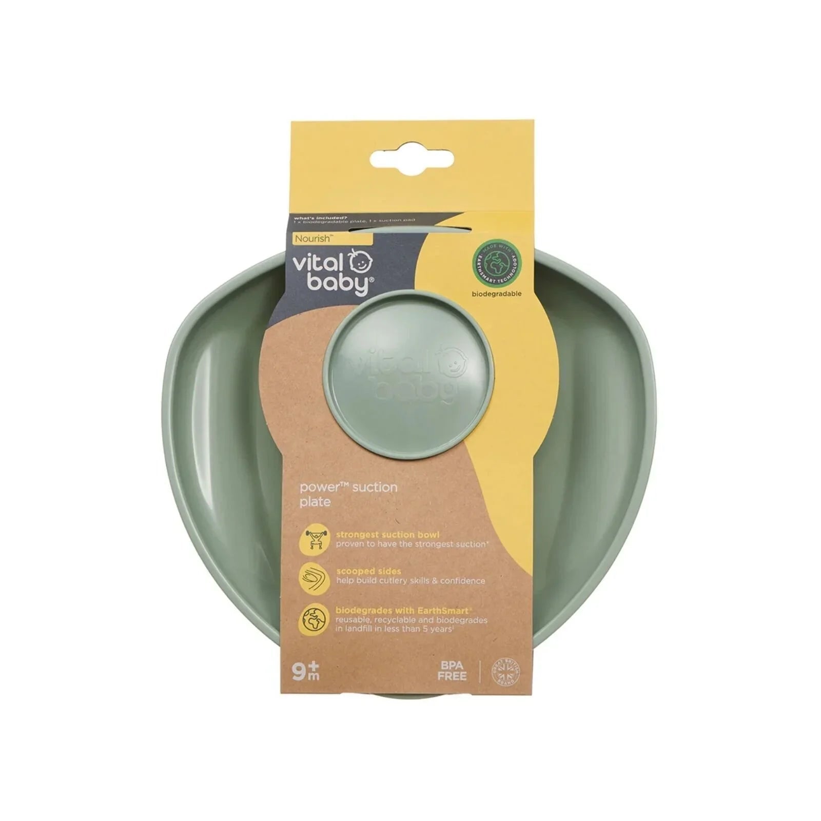 Vital Baby Nourish Power Suction Plate - Natural Moss - mezetto ebebek ebebek