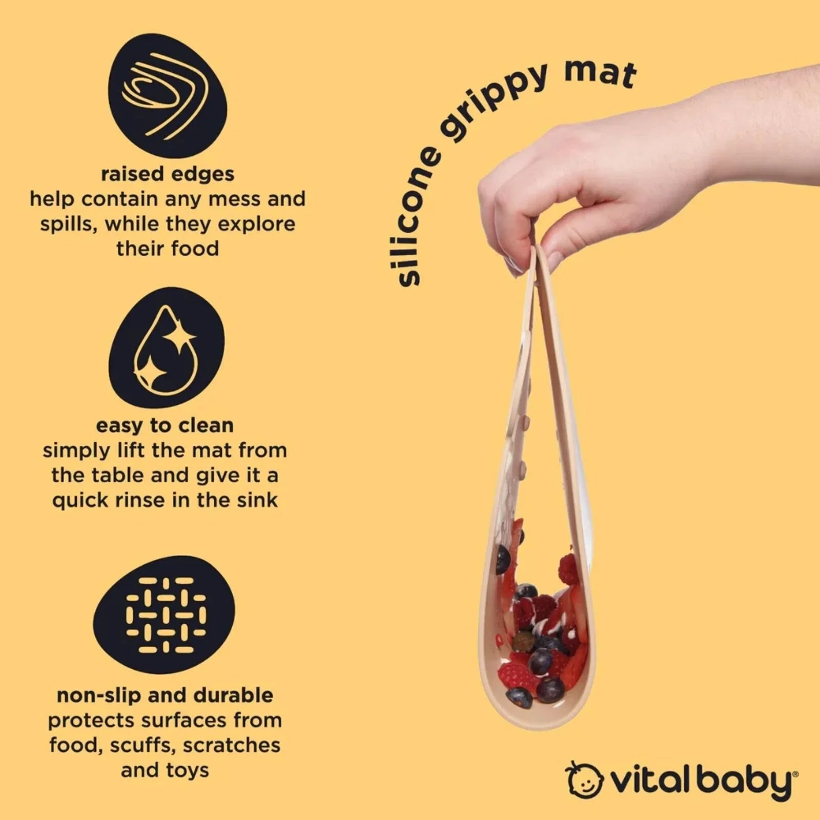 Vital Baby Nourish Silicone Grippy Mat - Sweet Butterscotch - mezetto ebebek ebebek