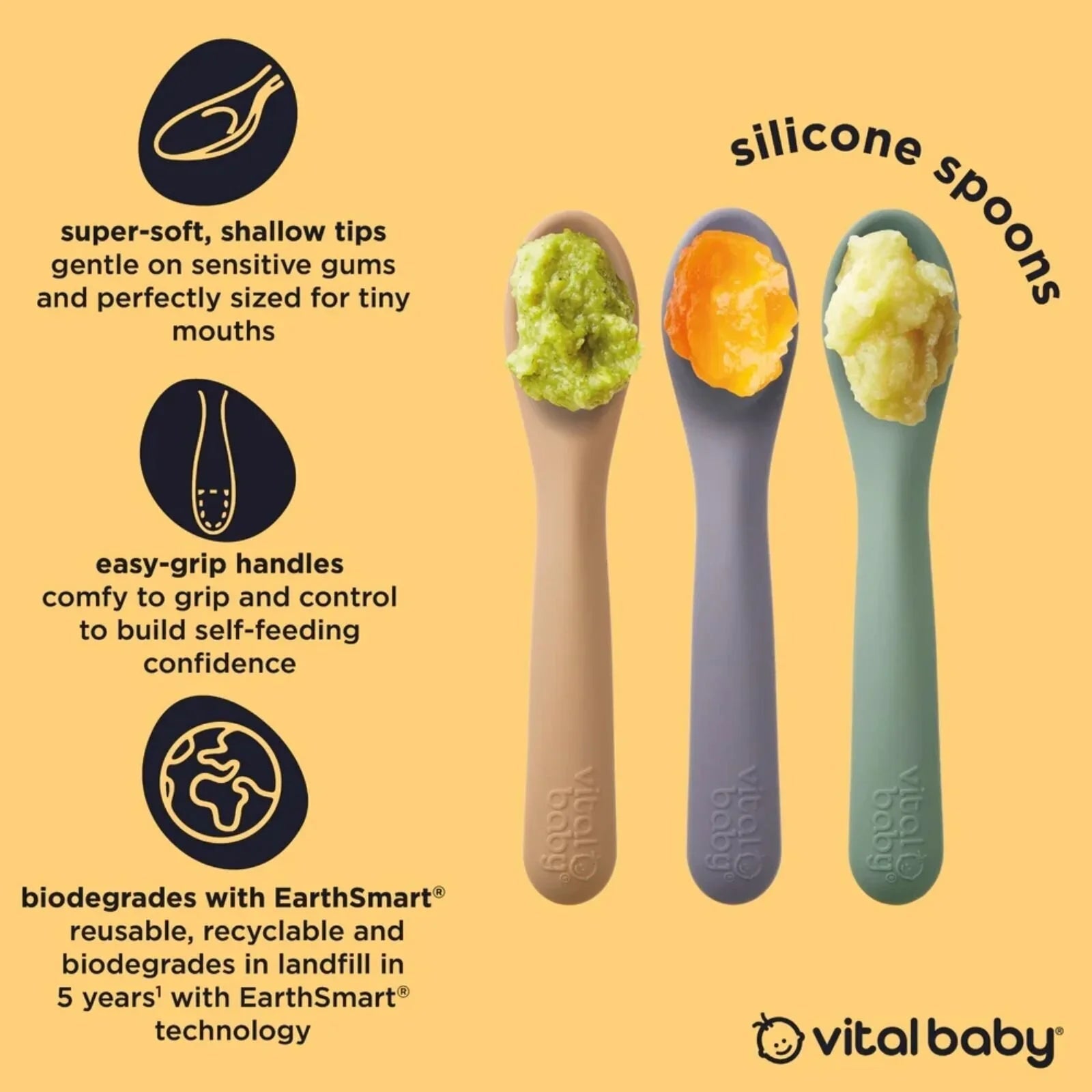Vital Baby Nourish Silicone Spoons Pack of 3 - Pastel - mezetto ebebek ebebek