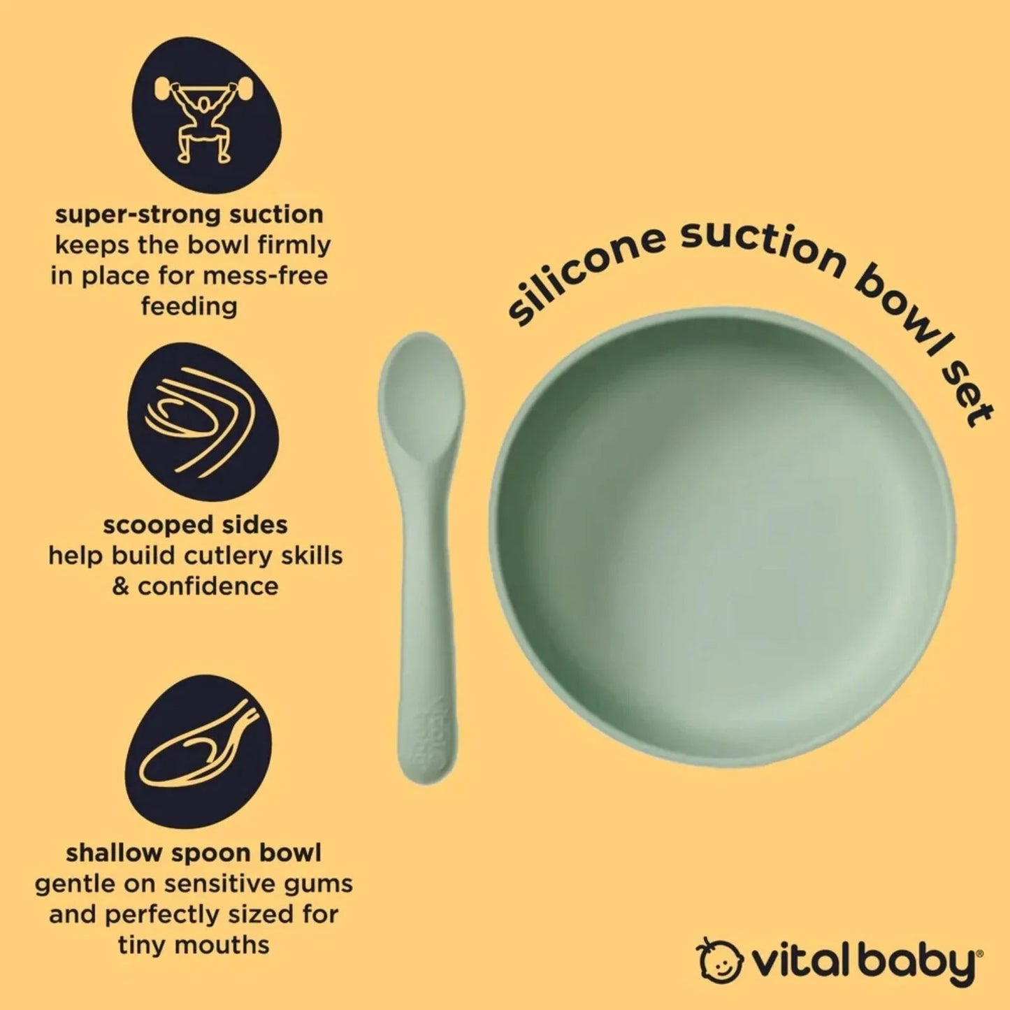 Vital Baby Nourish Silicone Suction Bowl Set - Crushed Mint - mezetto ebebek ebebek
