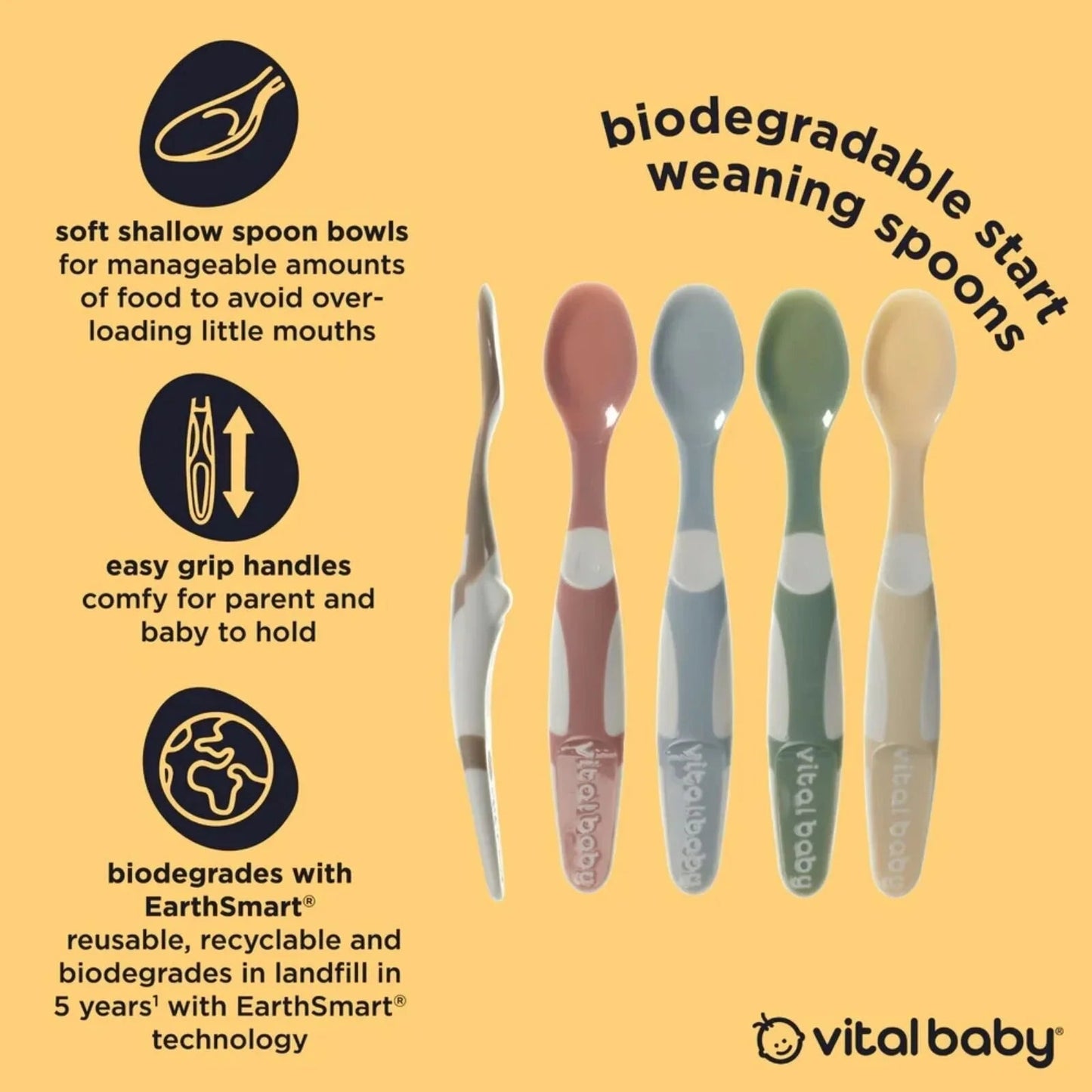 Vital Baby Nourish Start Weaning Spoons Natural Pack of 5 - mezetto ebebek ebebek